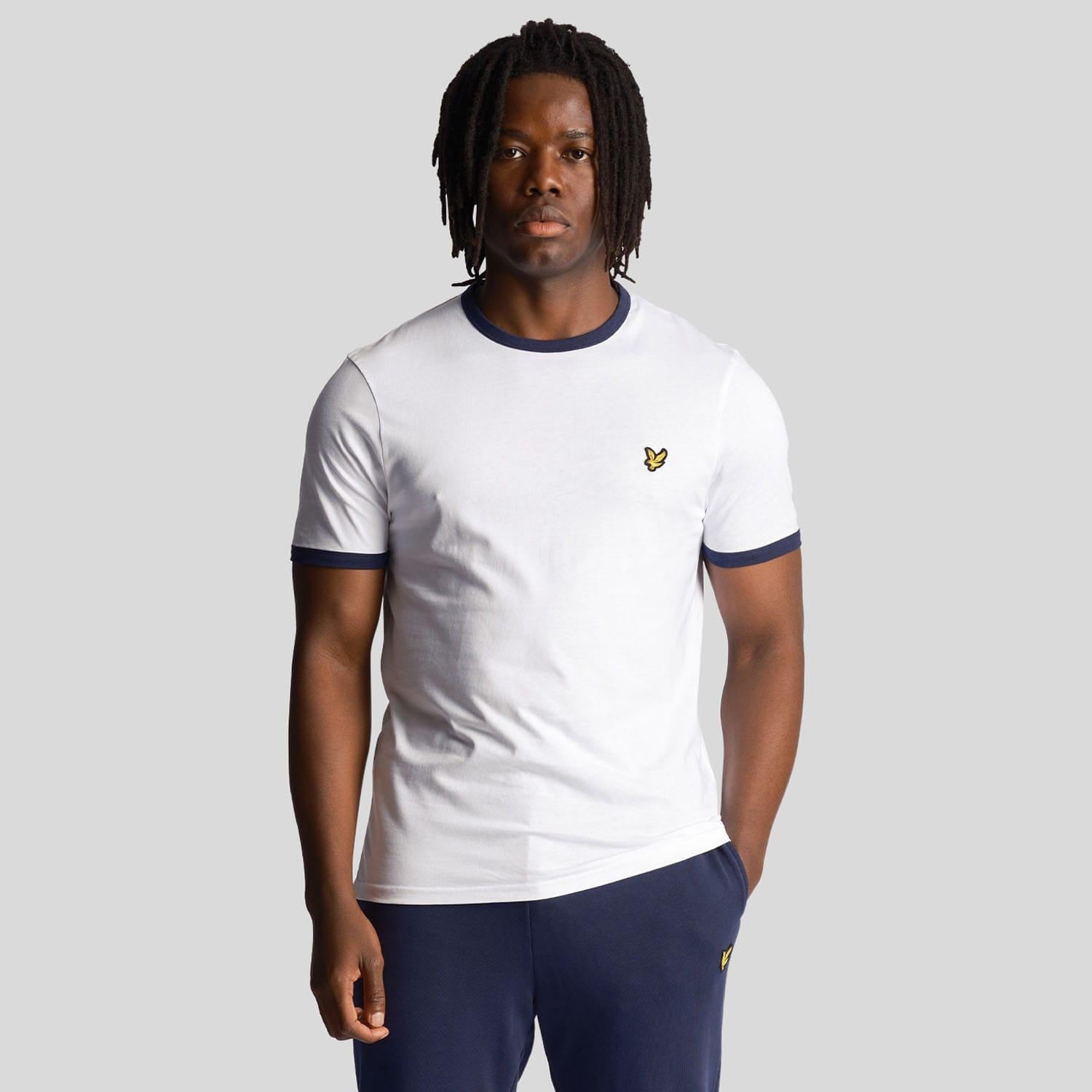 White-Navy - Pack Shot - Lyle & Scott Mens Ringer T-Shirt