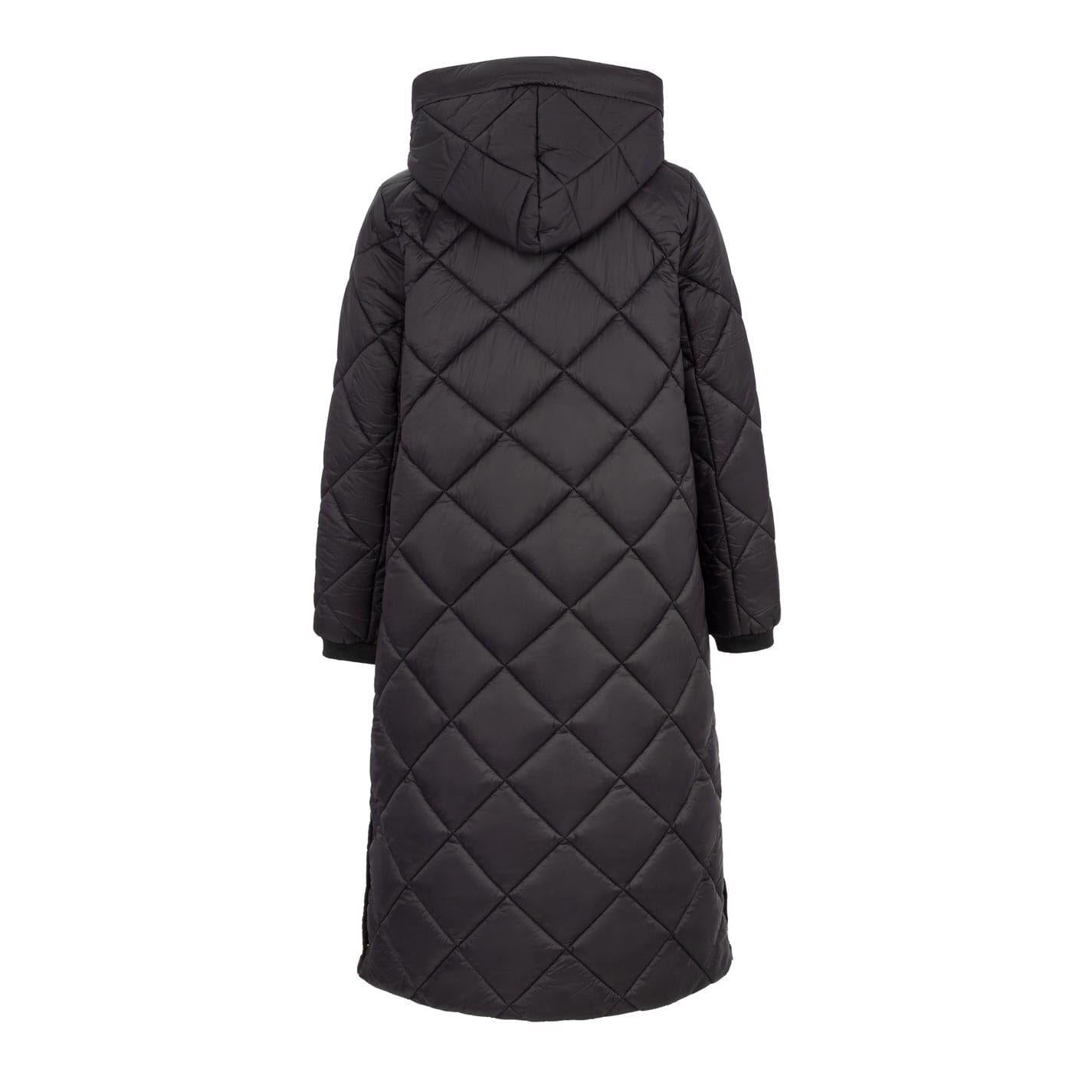 Black - Back - Firetrap Womens-Ladies Diamond Quilt Longline Jacket