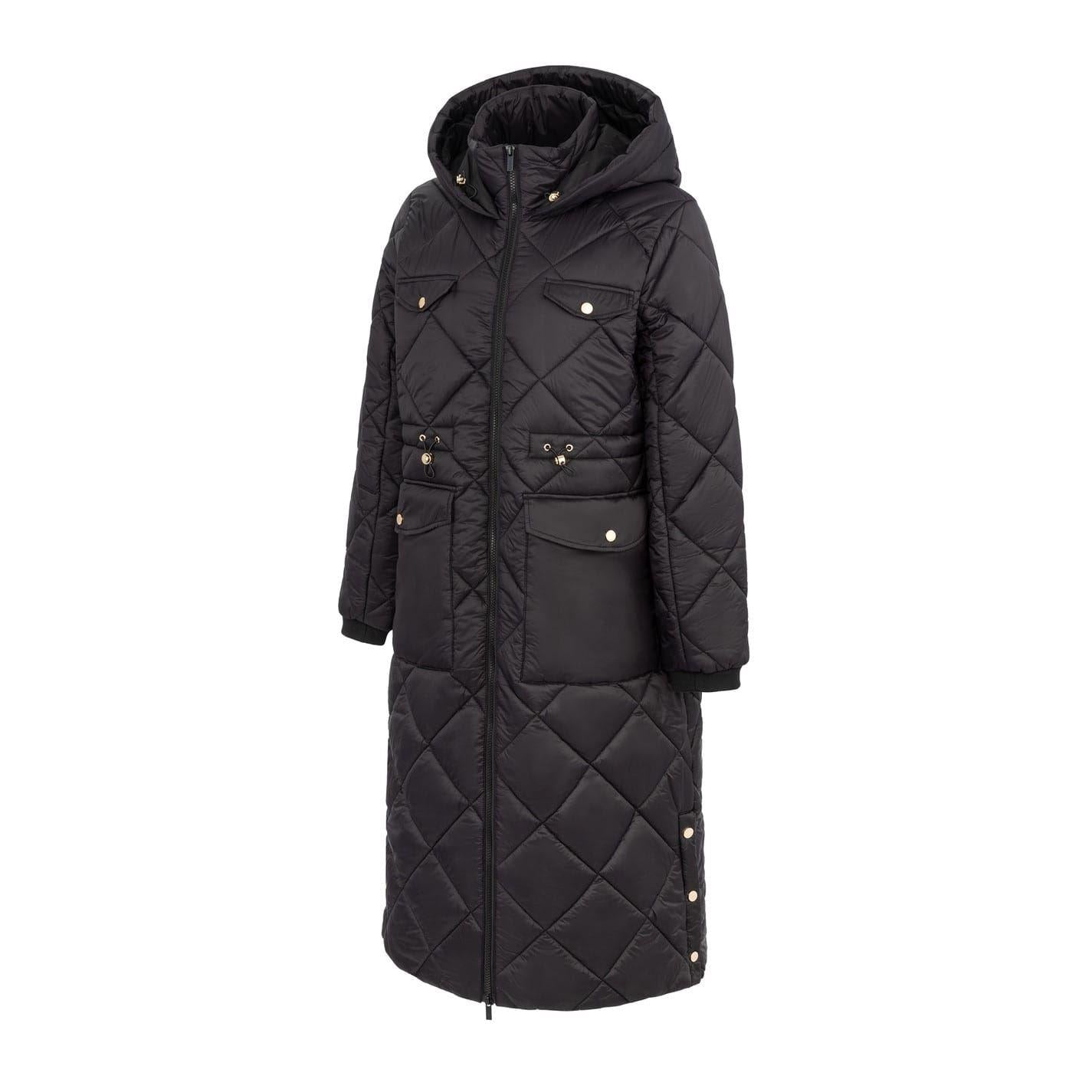 Black - Side - Firetrap Womens-Ladies Diamond Quilt Longline Jacket