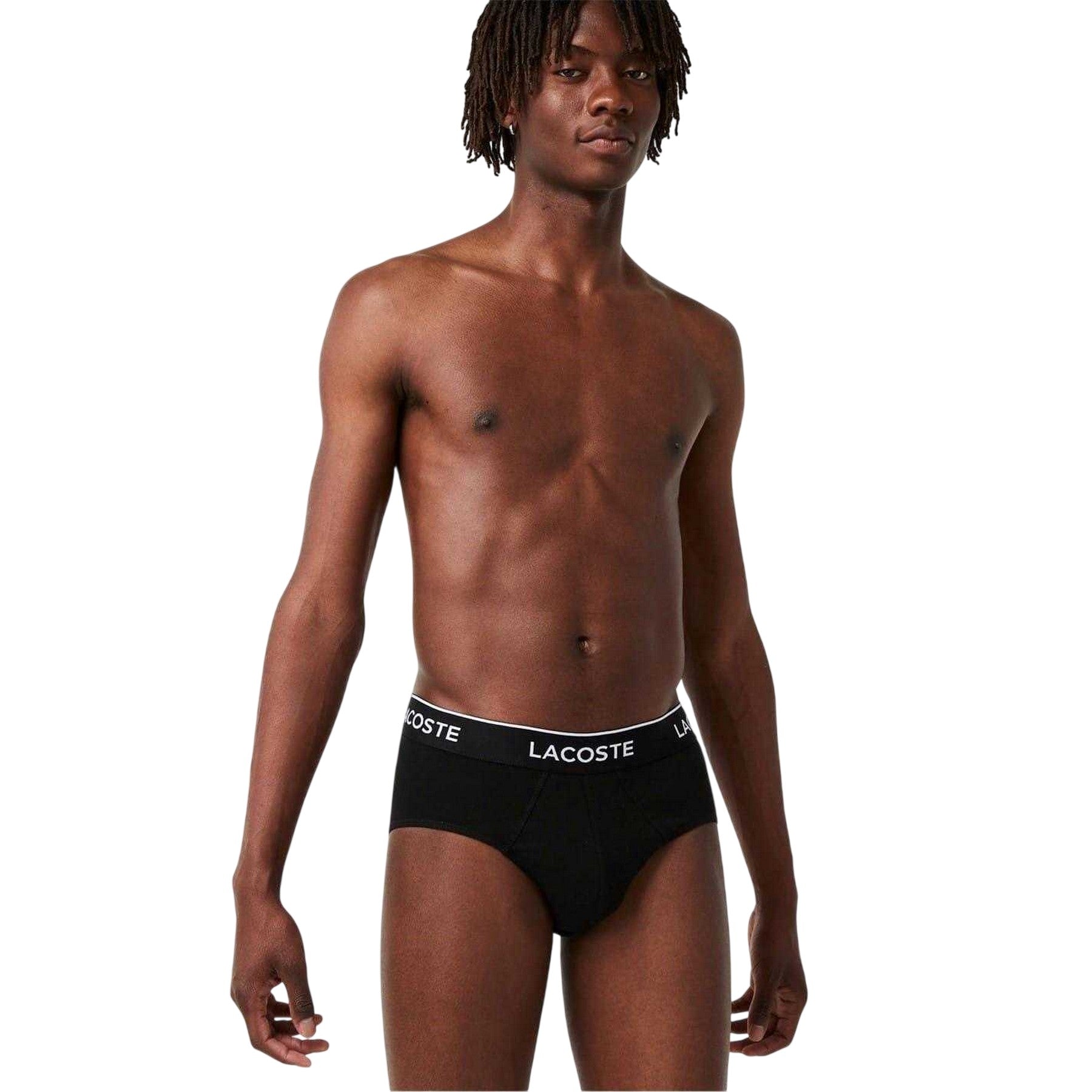 Black - Side - Lacoste Mens Logo Briefs (Pack of 3)
