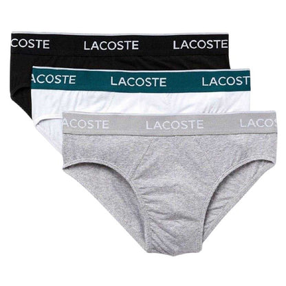 Black-White-Grey - Front - Lacoste Mens Logo Briefs (Pack of 3)