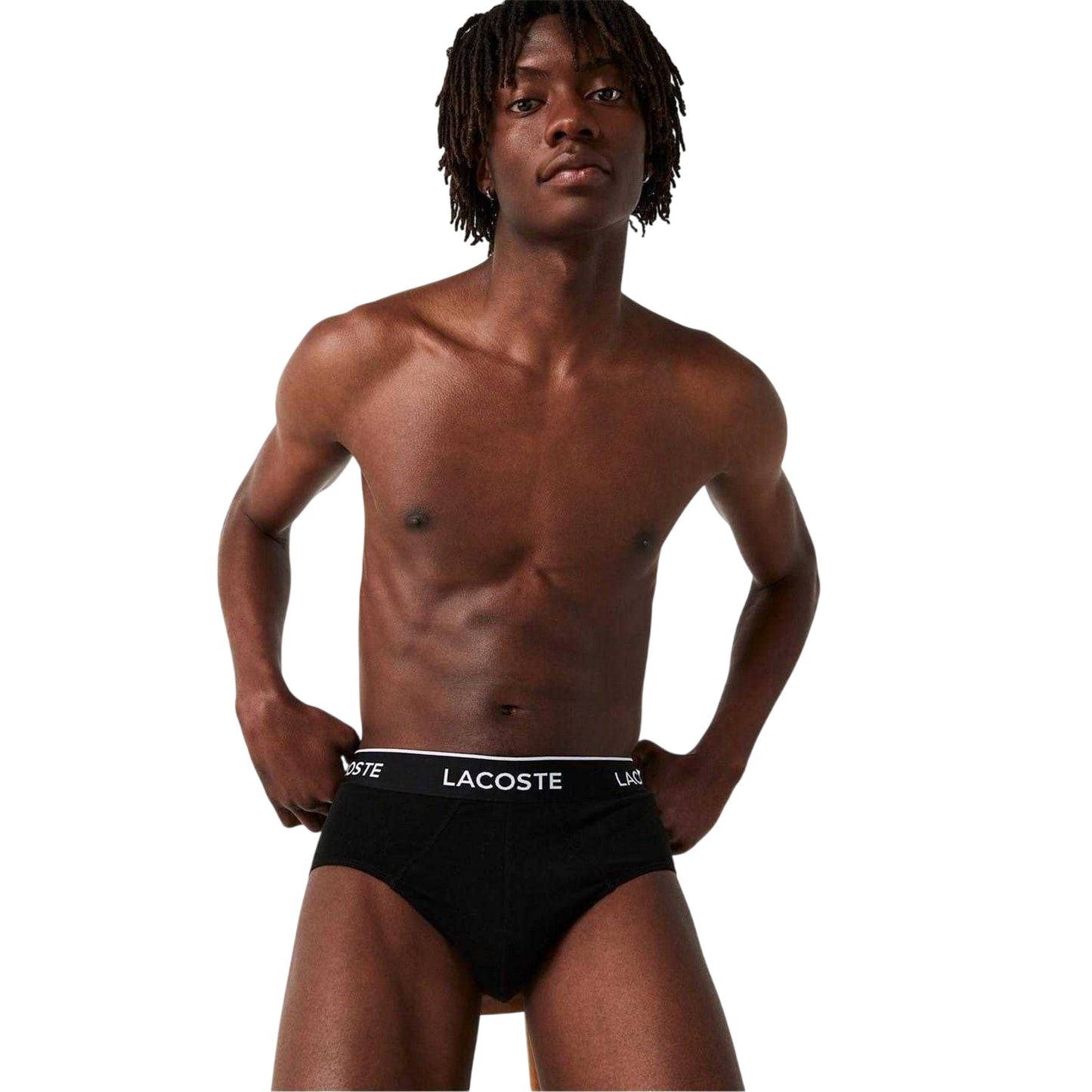 Black-White-Grey - Side - Lacoste Mens Logo Briefs (Pack of 3)