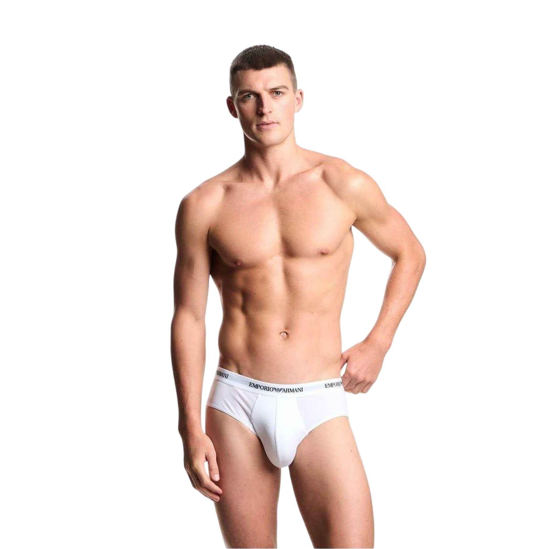 White - Back - Emporio Armani Mens Plain Briefs (Pack of 3)