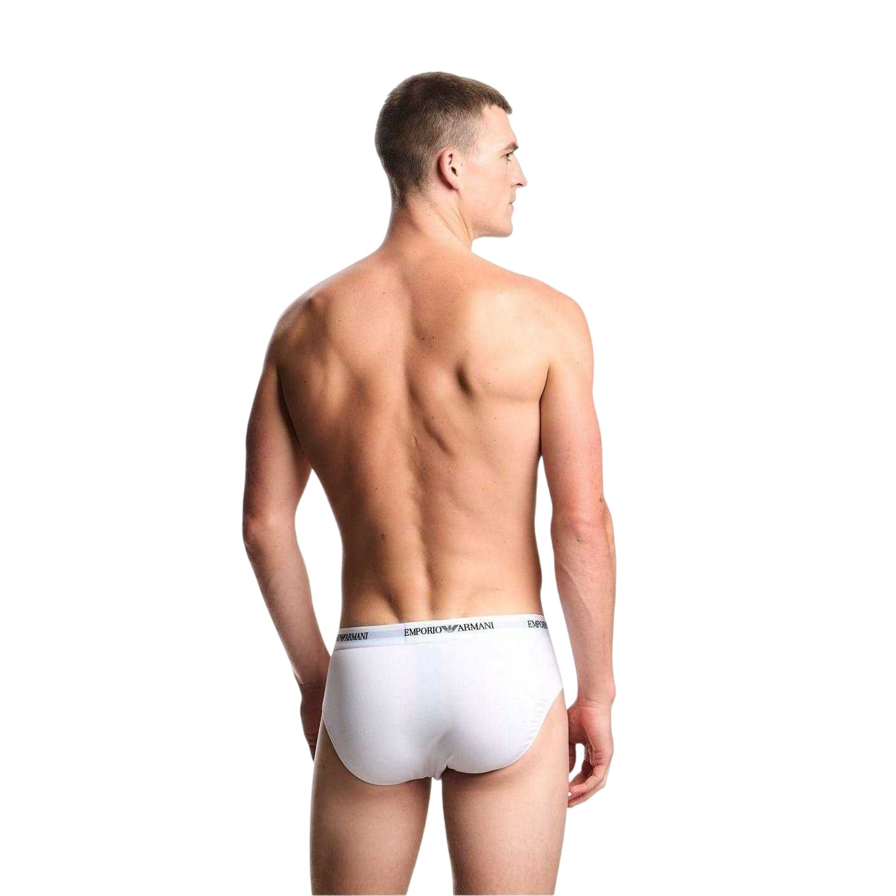 White - Side - Emporio Armani Mens Plain Briefs (Pack of 3)