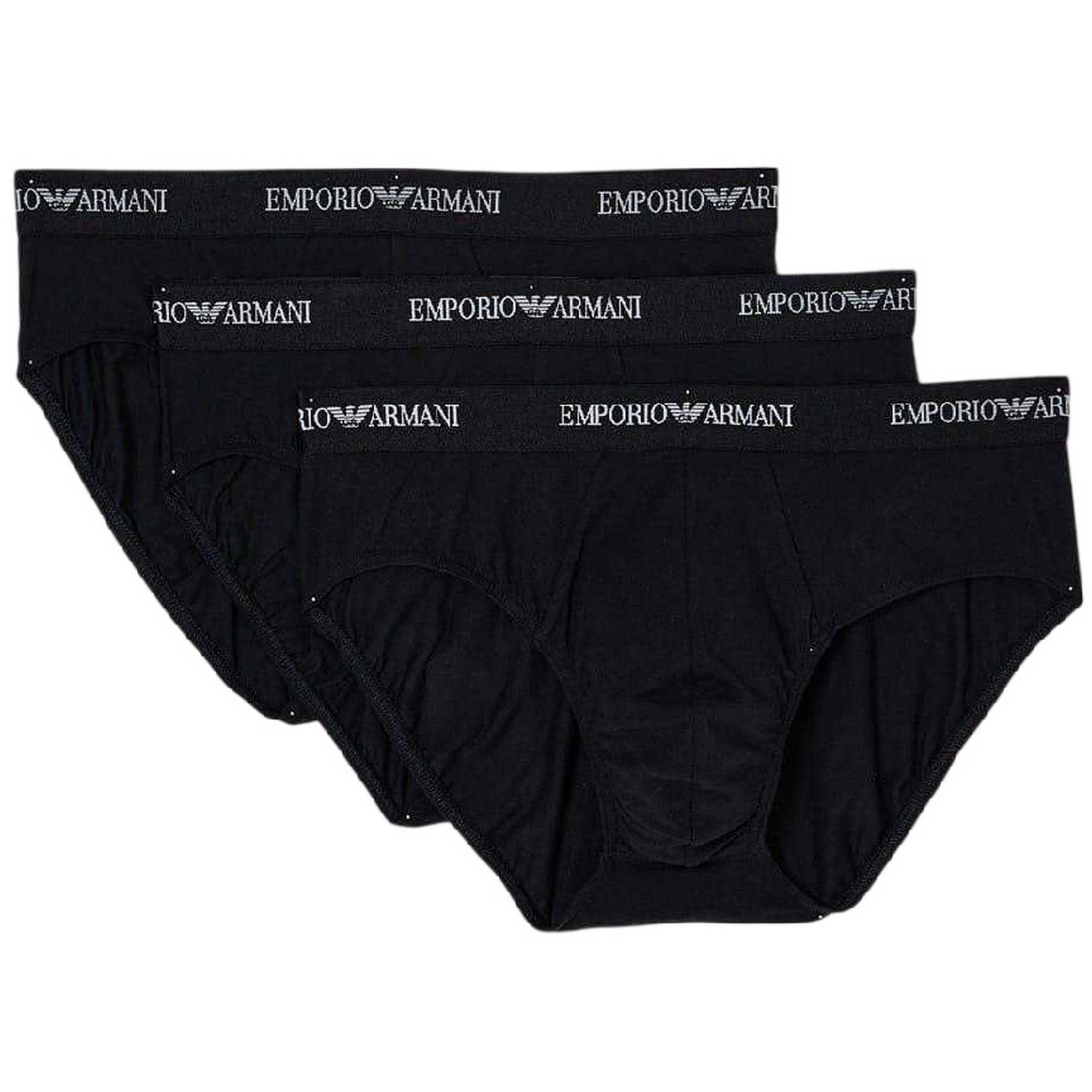 Black - Front - Emporio Armani Mens Plain Briefs (Pack of 3)