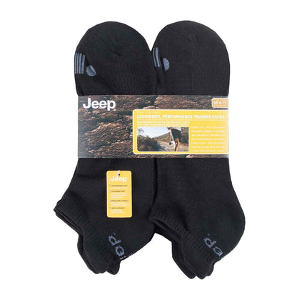 Black - Back - Jeep Mens Cushioned Trainer Socks (Pack of 6)