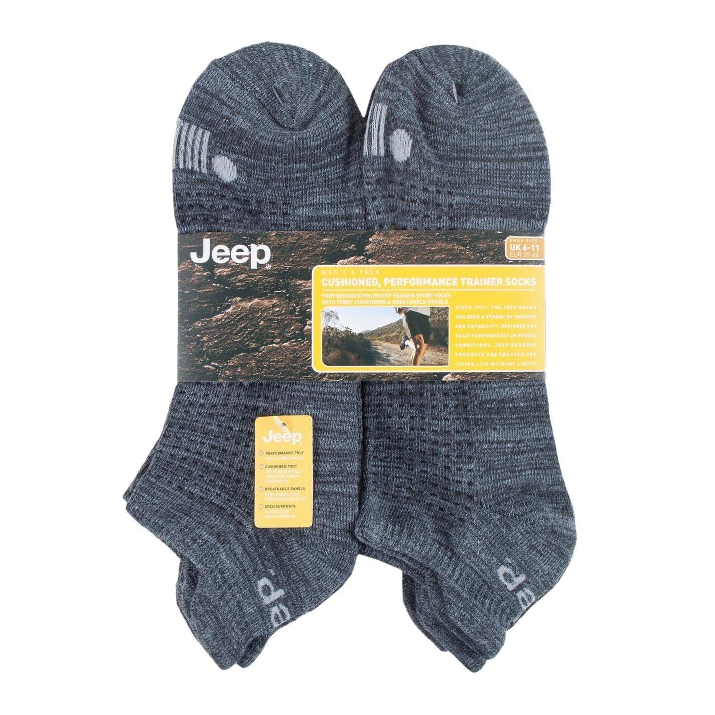 Charcoal - Back - Jeep Mens Cushioned Trainer Socks (Pack of 6)