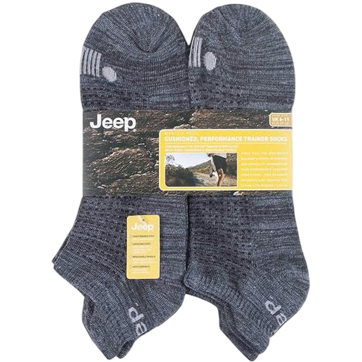 Charcoal - Side - Jeep Mens Cushioned Trainer Socks (Pack of 6)