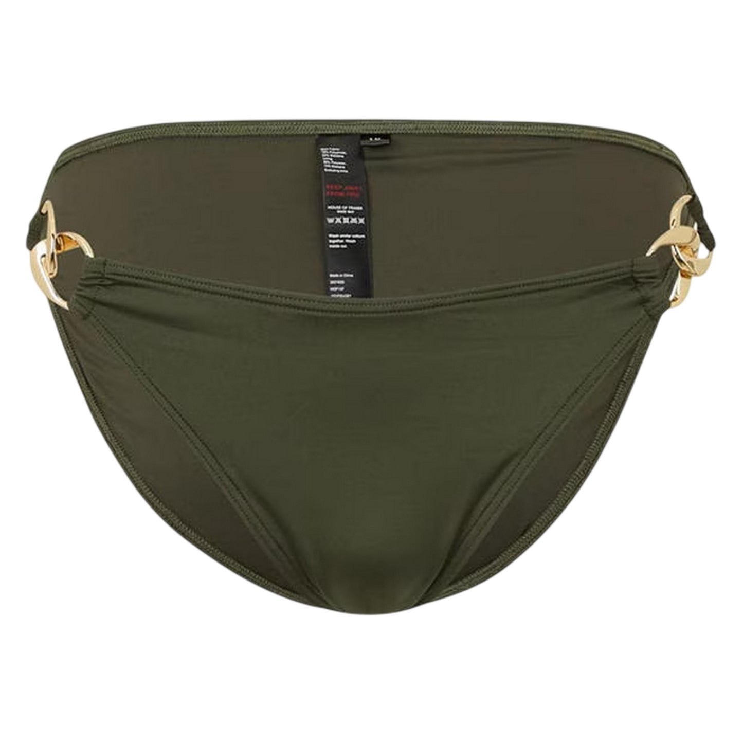 Khaki Green - Front - Biba Womens-Ladies Chain Detail High Leg Bikini Bottoms