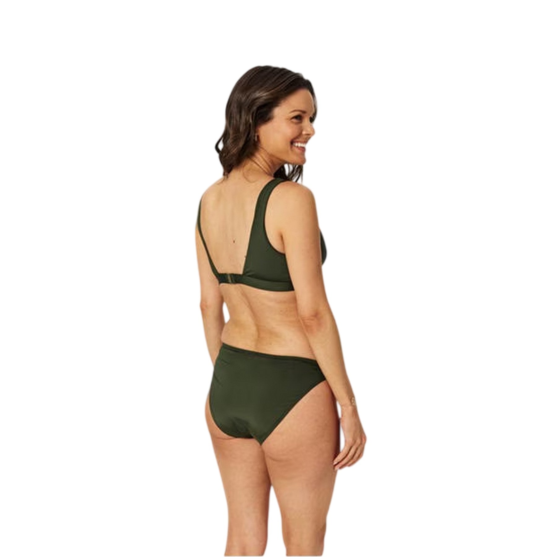 Khaki Green - Side - Biba Womens-Ladies Chain Detail High Leg Bikini Bottoms