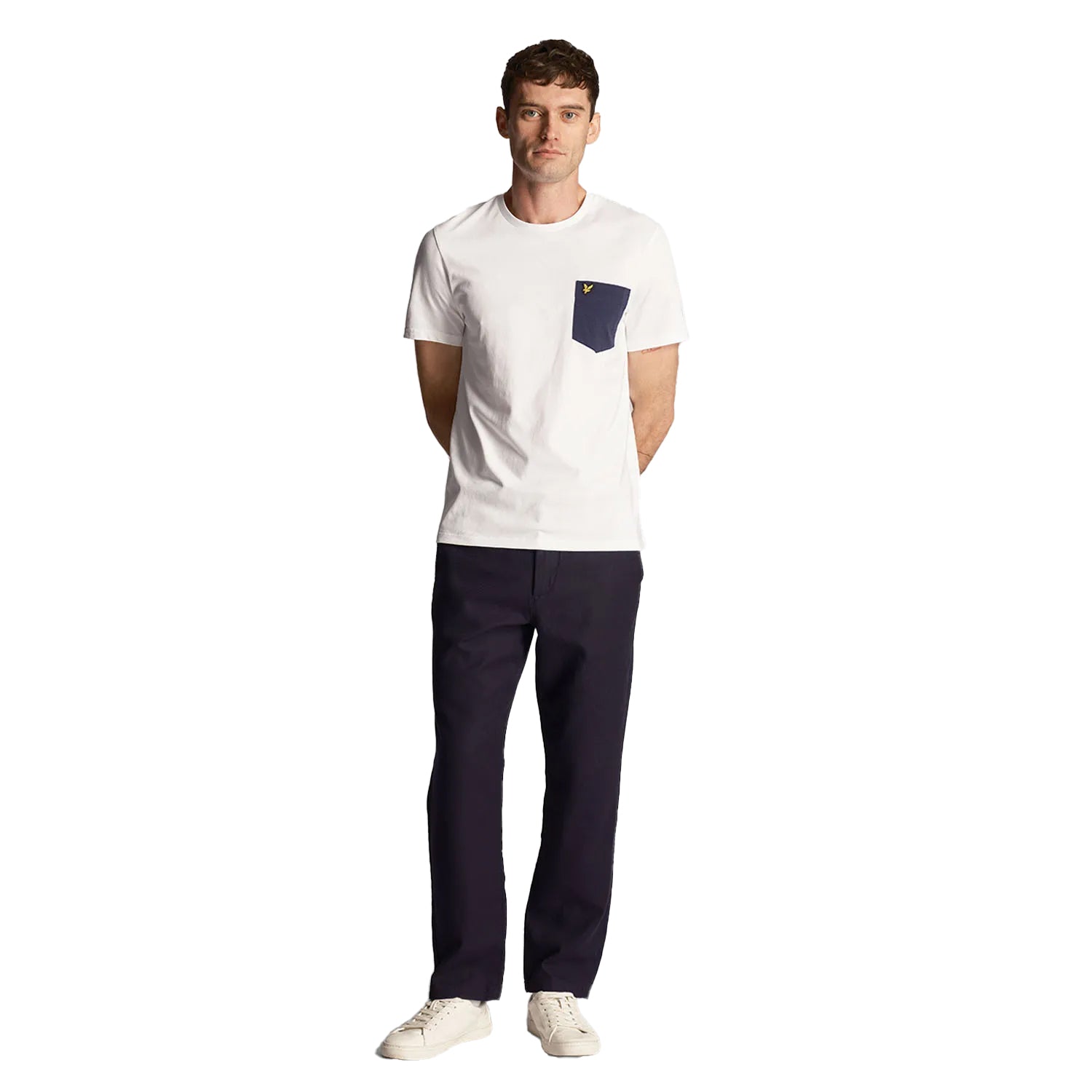 White-Navy - Pack Shot - Lyle & Scott Mens Contrast Pocket T-Shirt