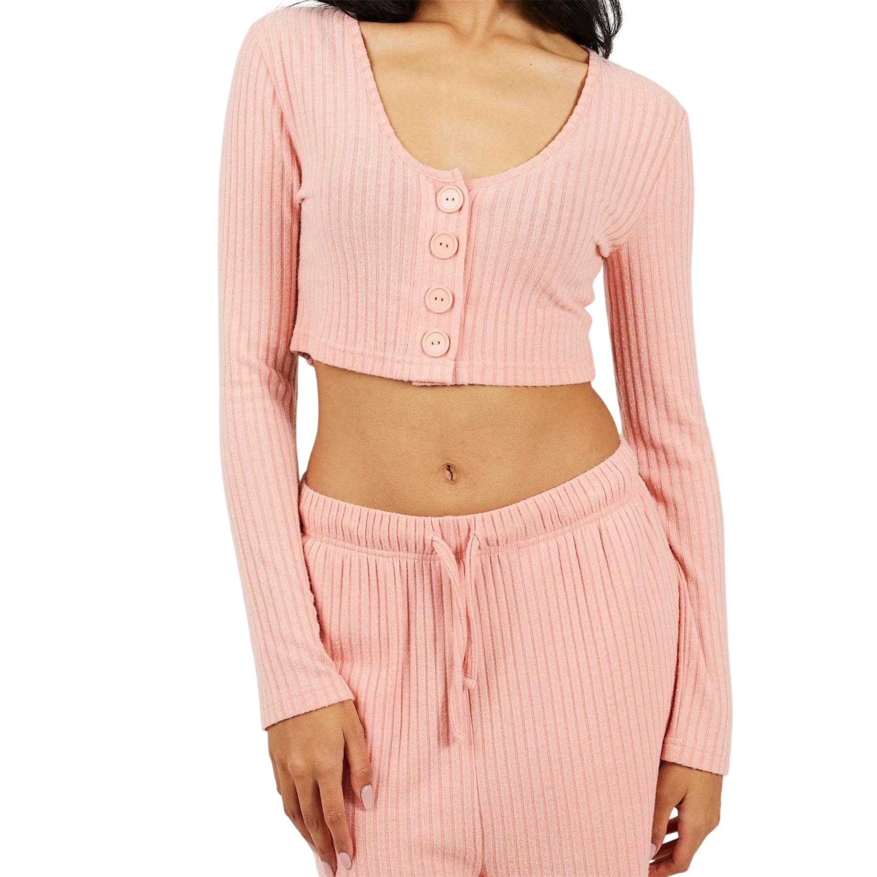 Dusty Pink - Side - Brave Soul Womens-Ladies Ribbed Loungewear Set