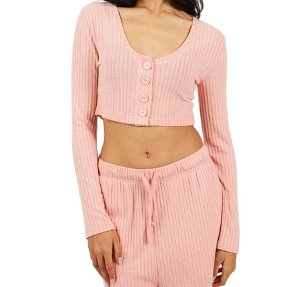 Dusty Pink - Side - Brave Soul Womens-Ladies Ribbed Loungewear Set