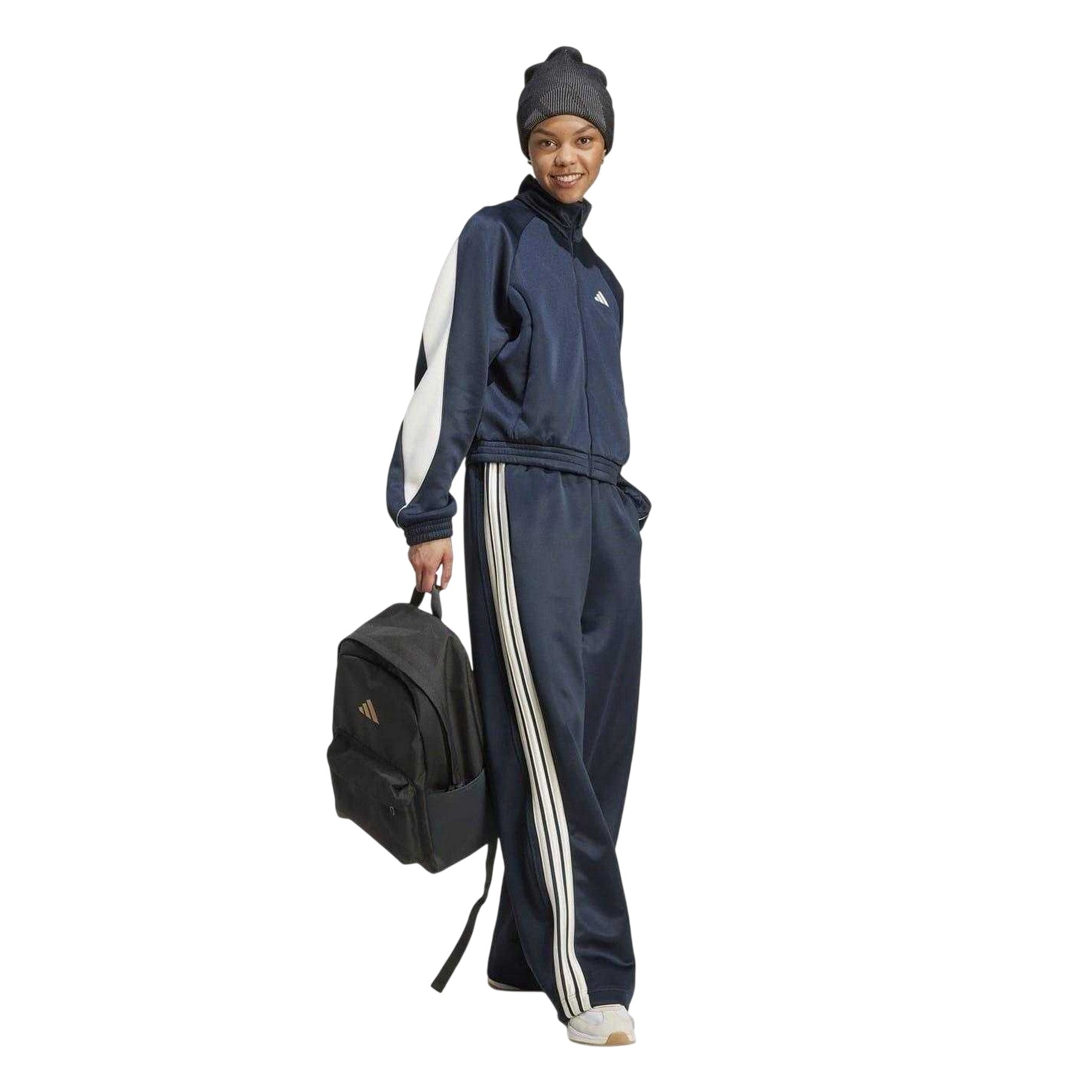 Navy - Side - Adidas Womens-Ladies Firebird 3 Stripes Loose Jogging Bottoms