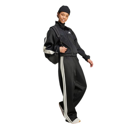 Black - Side - Adidas Womens-Ladies Firebird 3 Stripes Loose Jogging Bottoms