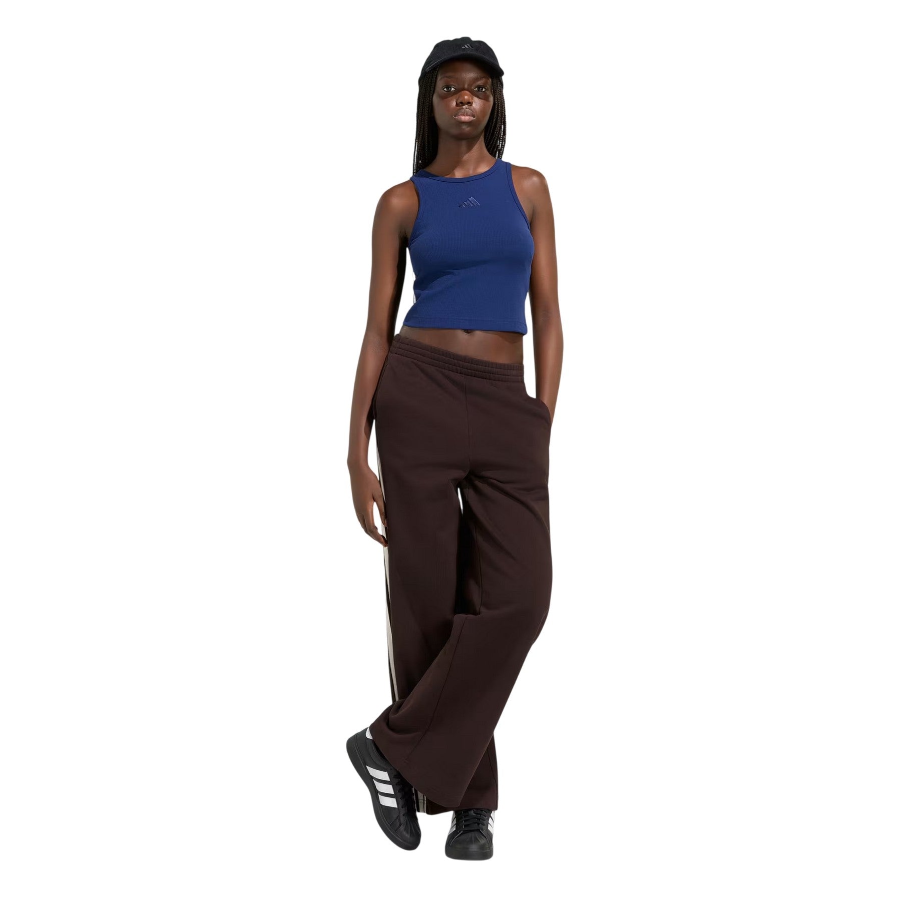 Brown - Side - Adidas Womens-Ladies Firebird 3 Stripes Loose Jogging Bottoms