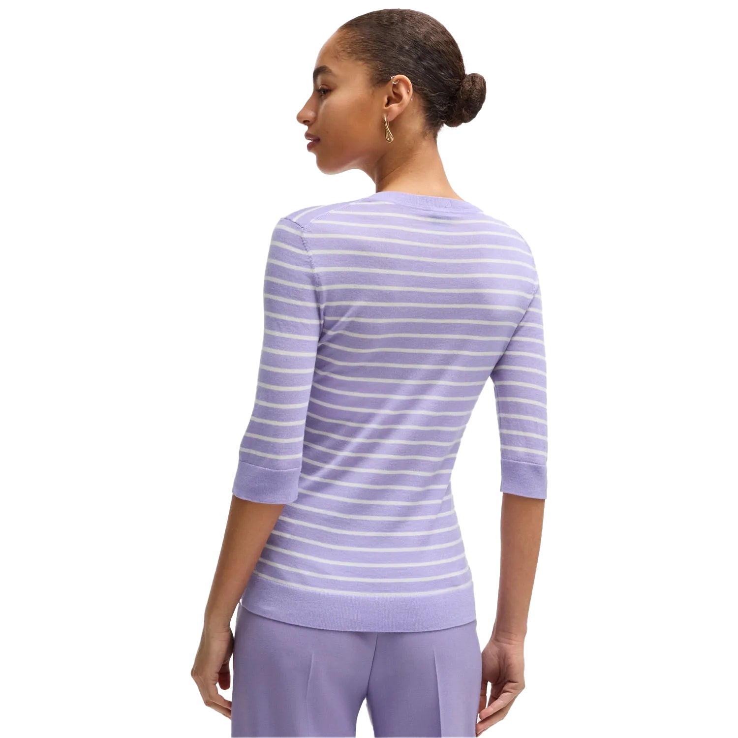 Purple - Back - Boss Womens-Ladies Faleenas1 Striped Sweater Top