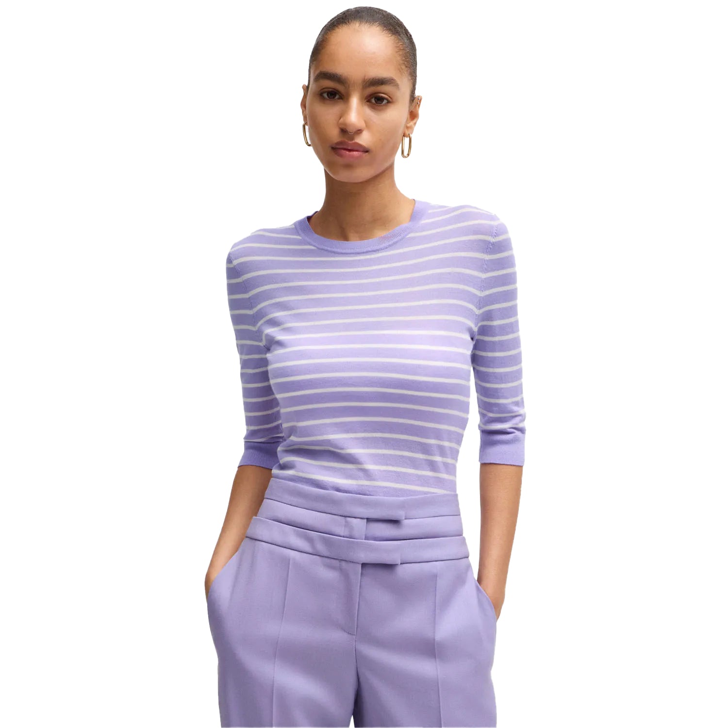 Purple - Lifestyle - Boss Womens-Ladies Faleenas1 Striped Sweater Top
