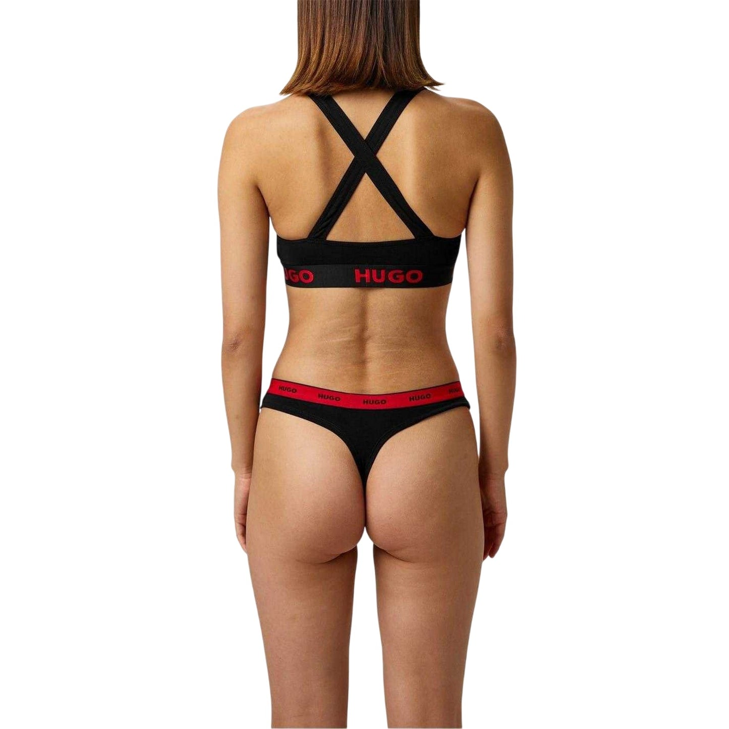 Black-Red - Back - Hugo Womens-Ladies Mid Rise Regular Thong