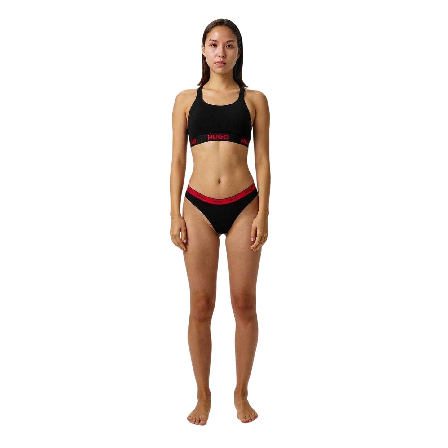 Black-Red - Side - Hugo Womens-Ladies Mid Rise Regular Thong