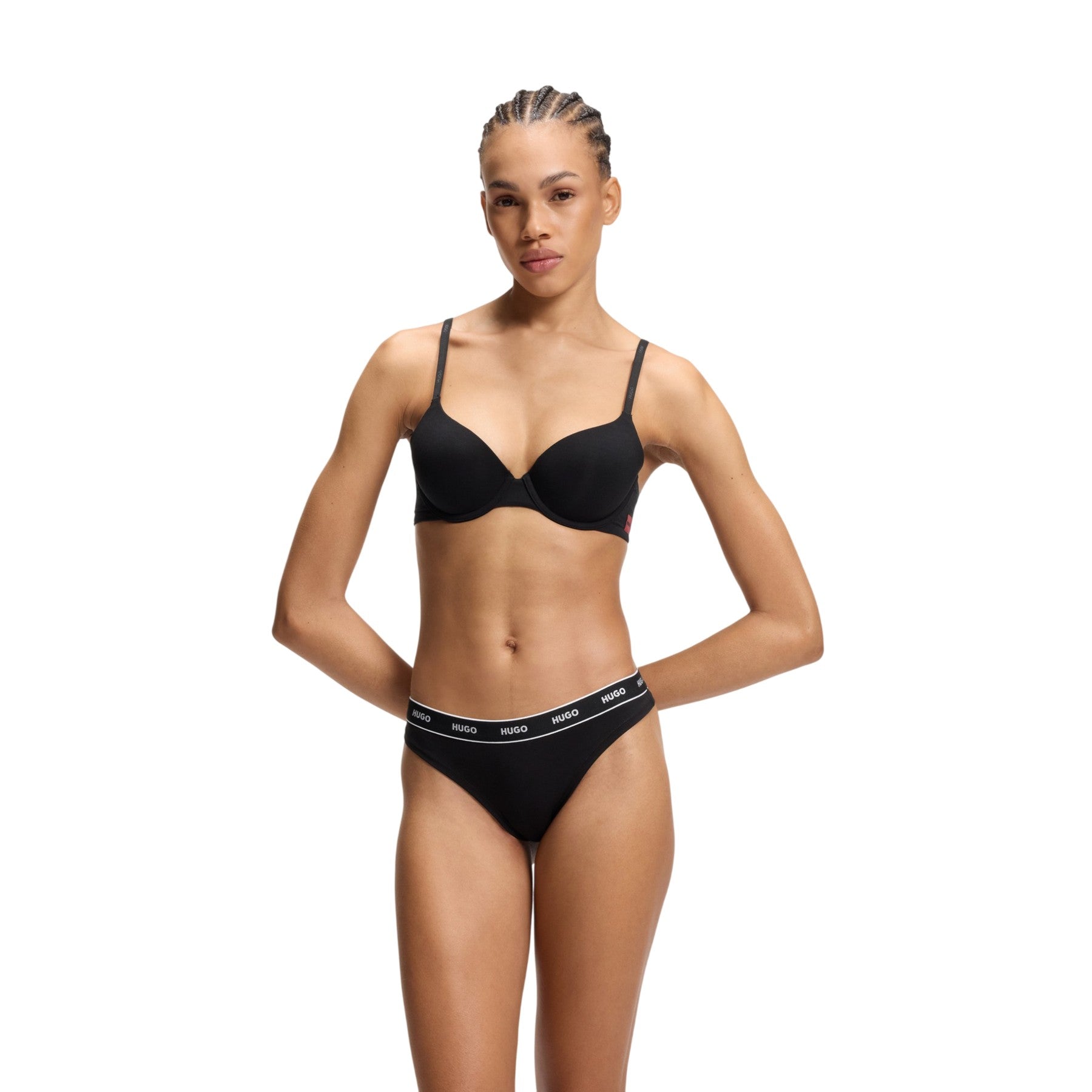 Black-White - Side - Hugo Womens-Ladies Mid Rise Regular Thong