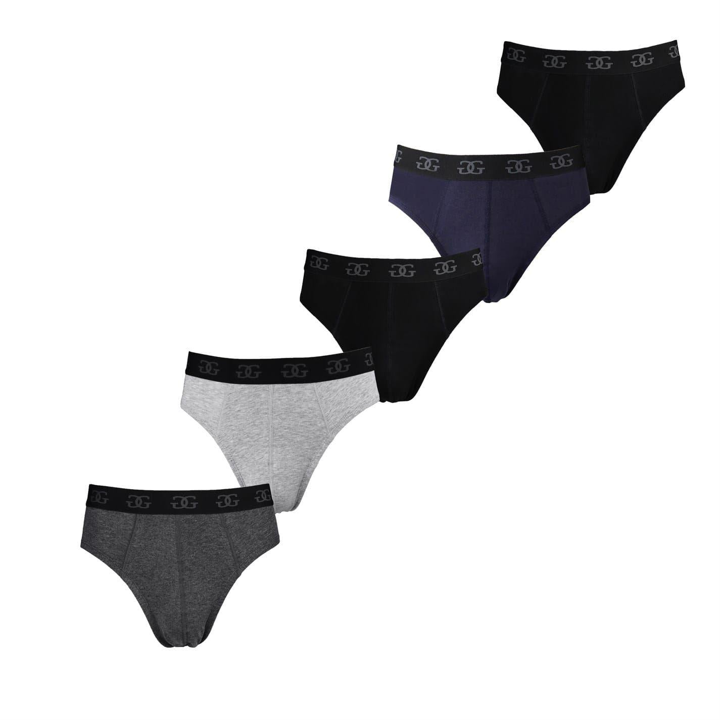Charcoal-Grey-Black-Navy - Front - Giorgio Mens Essential Briefs (Pack of 5)
