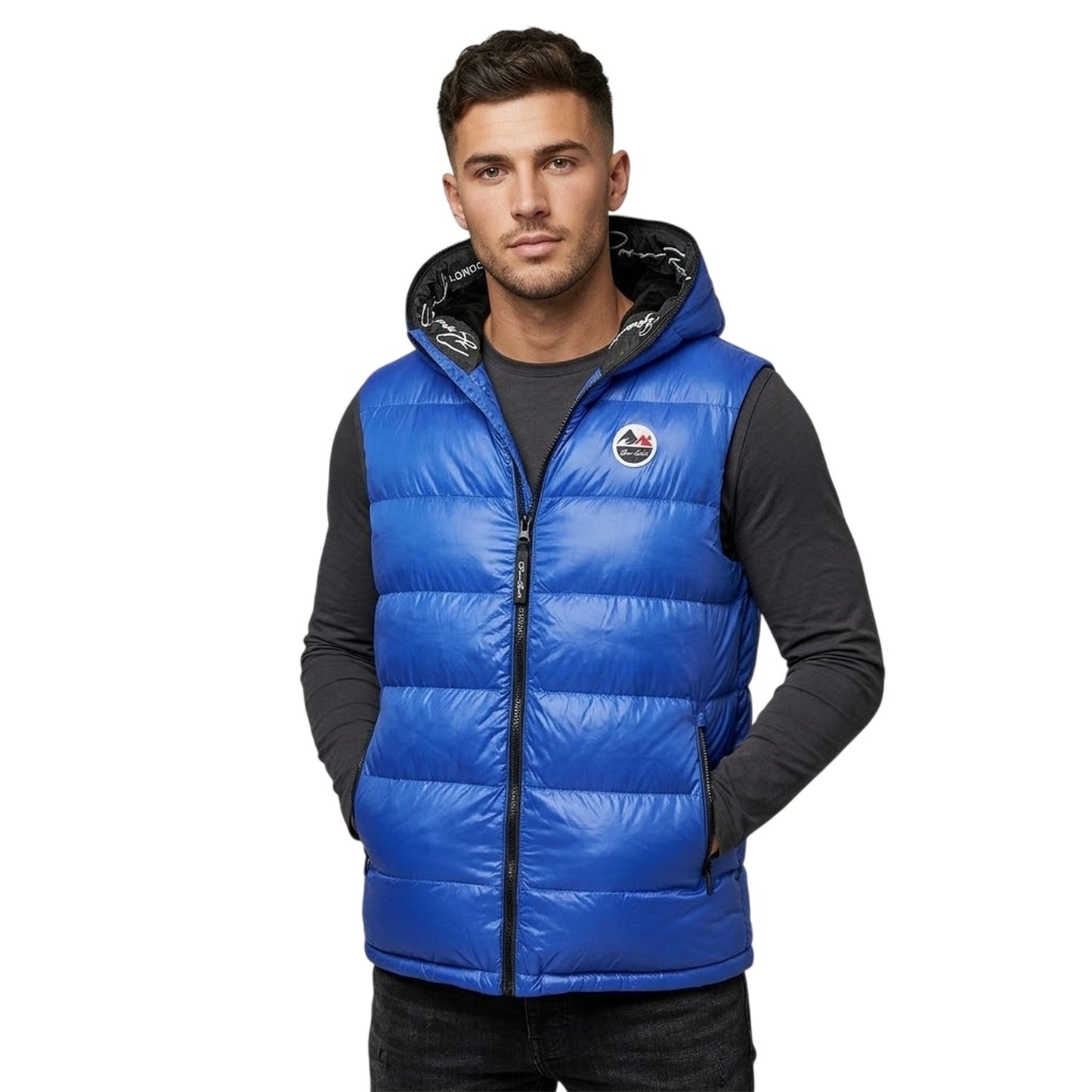 Blue - Side - Born Rich Mens Mateo Quilted Hooded Gilet