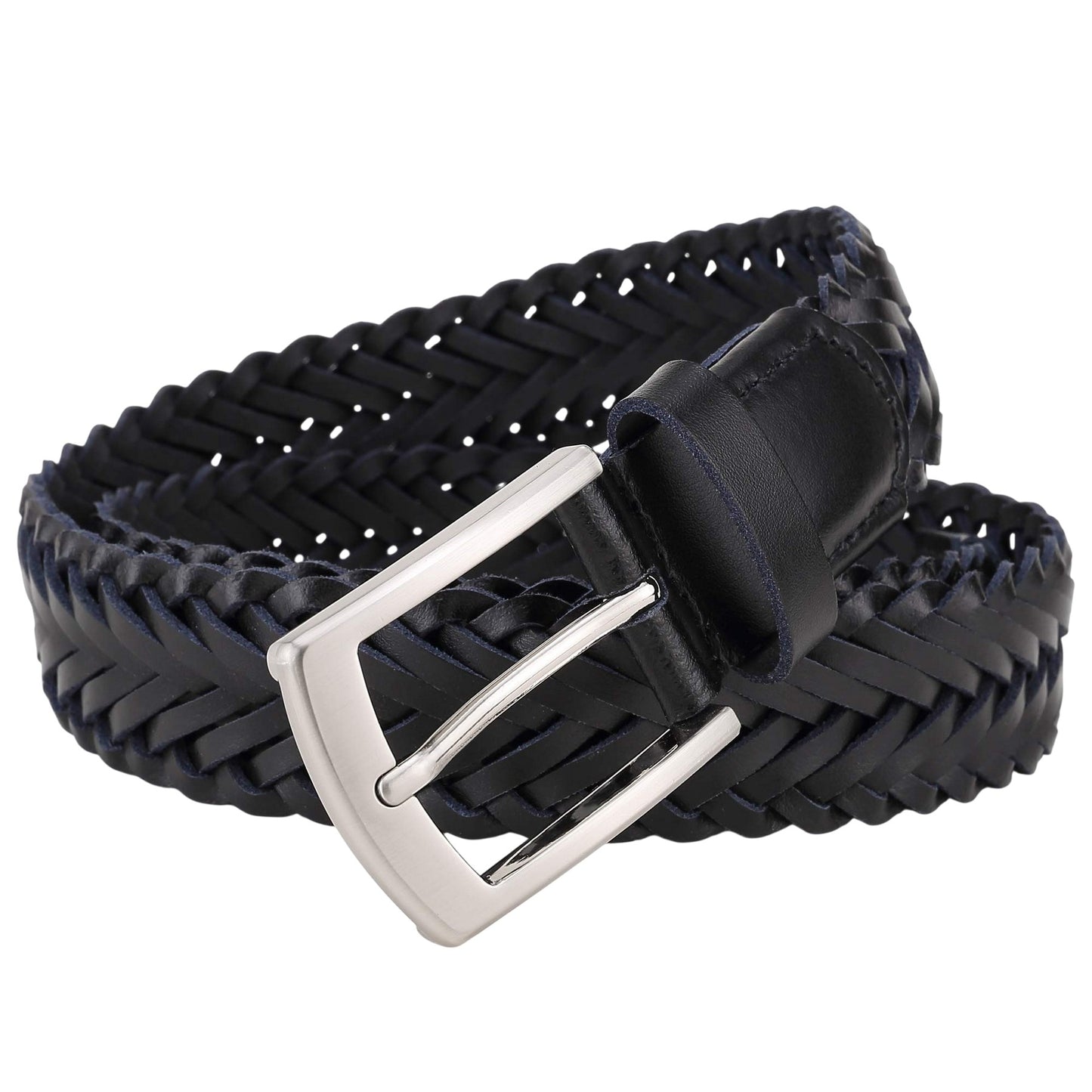 Black - Back - Osprey Mens Dean Plaited Leather Belt