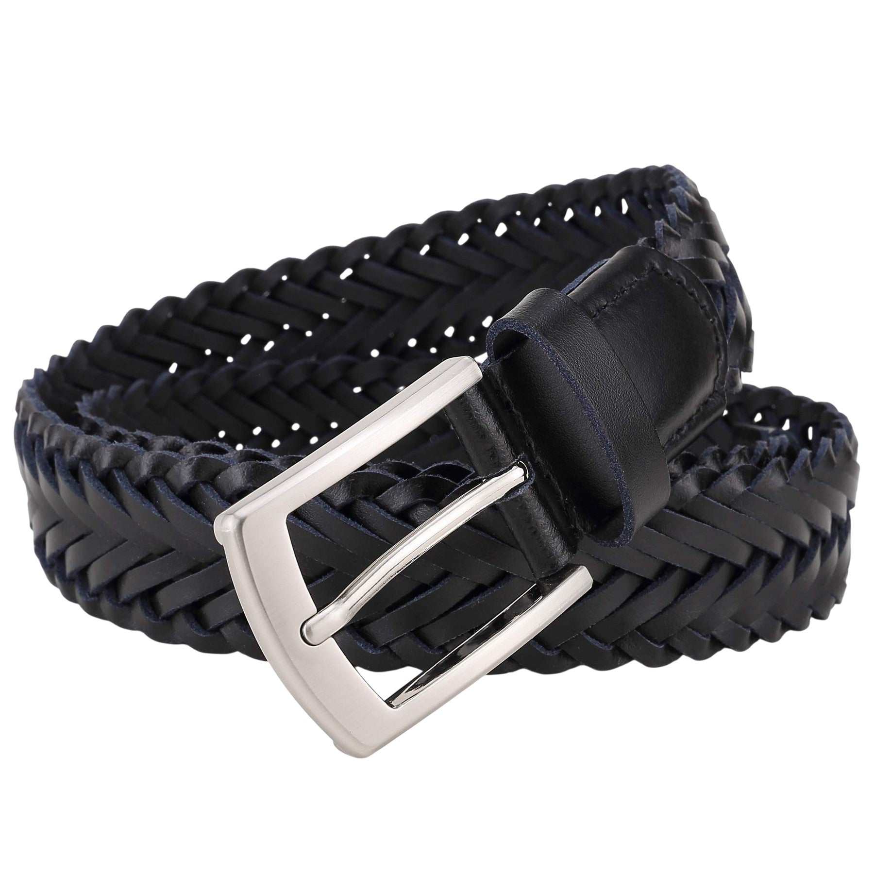 Black - Back - Osprey Mens Dean Plaited Leather Belt