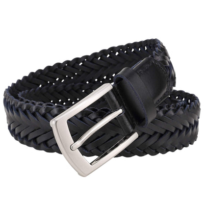 Black - Back - Osprey Mens Dean Plaited Leather Belt