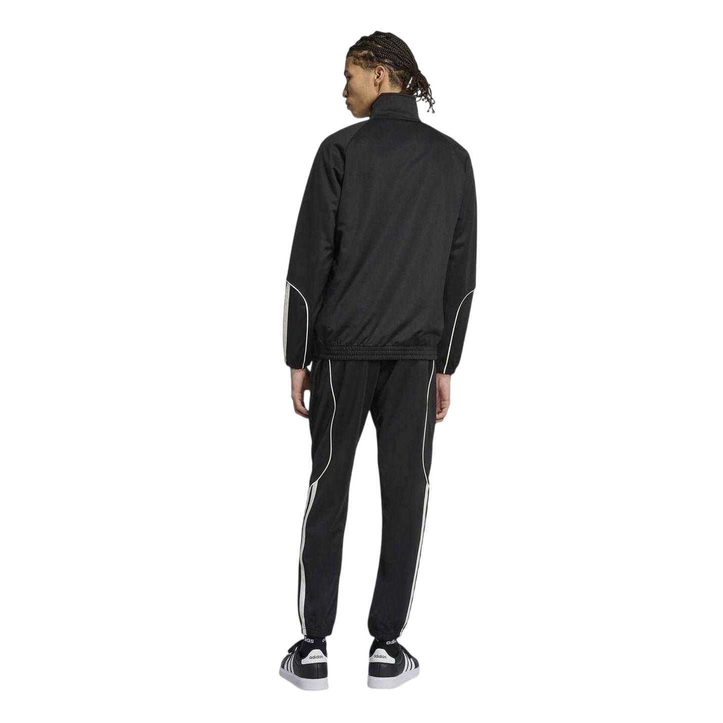 Black-Off White - Back - Adidas Mens Stadium 3 Stripes Funnel Neck Tracksuit