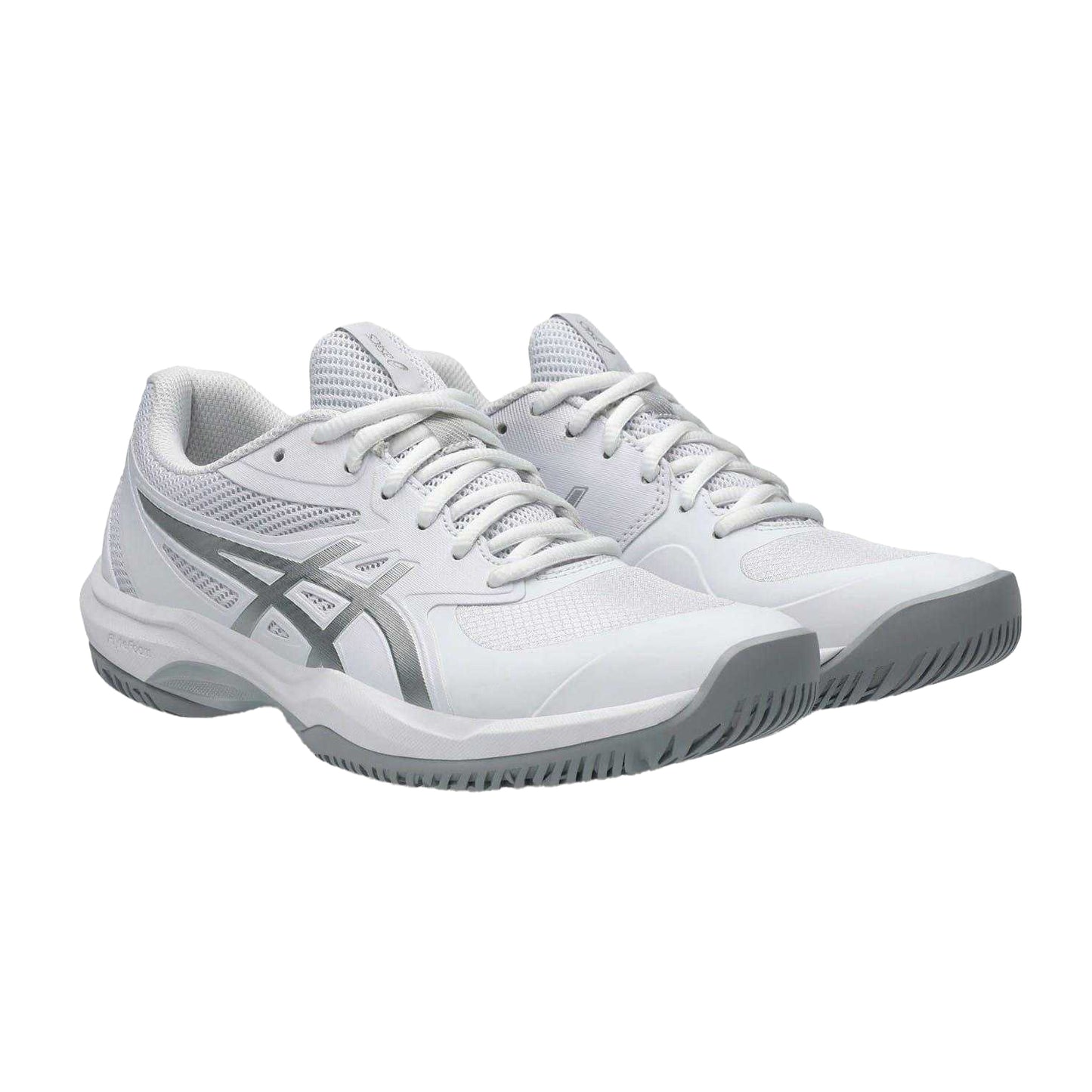 White-Silver - Pack Shot - Asics Womens-Ladies Game Tennis Shoes