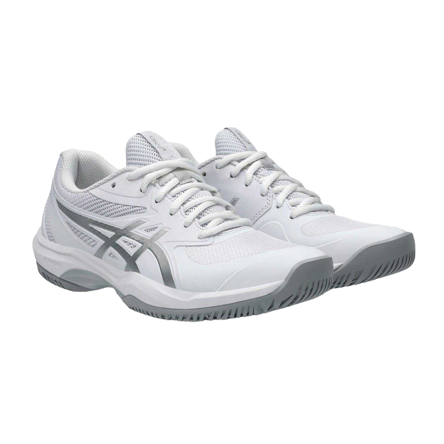 White-Silver - Pack Shot - Asics Womens-Ladies Game Tennis Shoes
