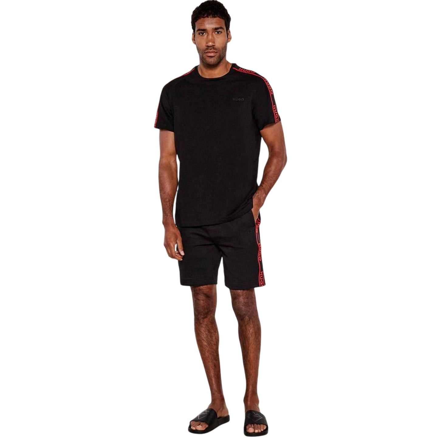 Black - Side - Hugo Mens Logo Taped T-Shirt