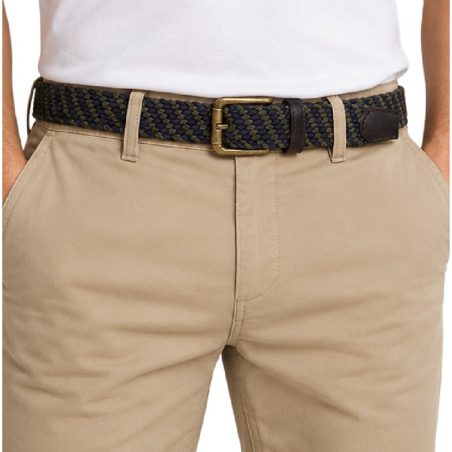 Green-Navy - Lifestyle - Osprey Mens Warren Woven Leather Trim Belt