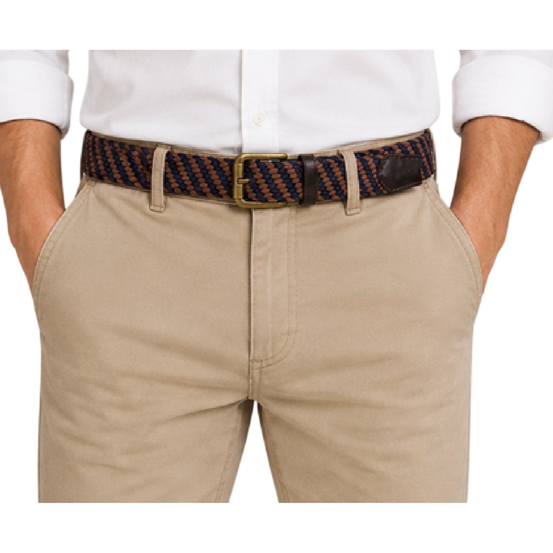 Brown-Black - Lifestyle - Osprey Mens Warren Woven Leather Trim Belt