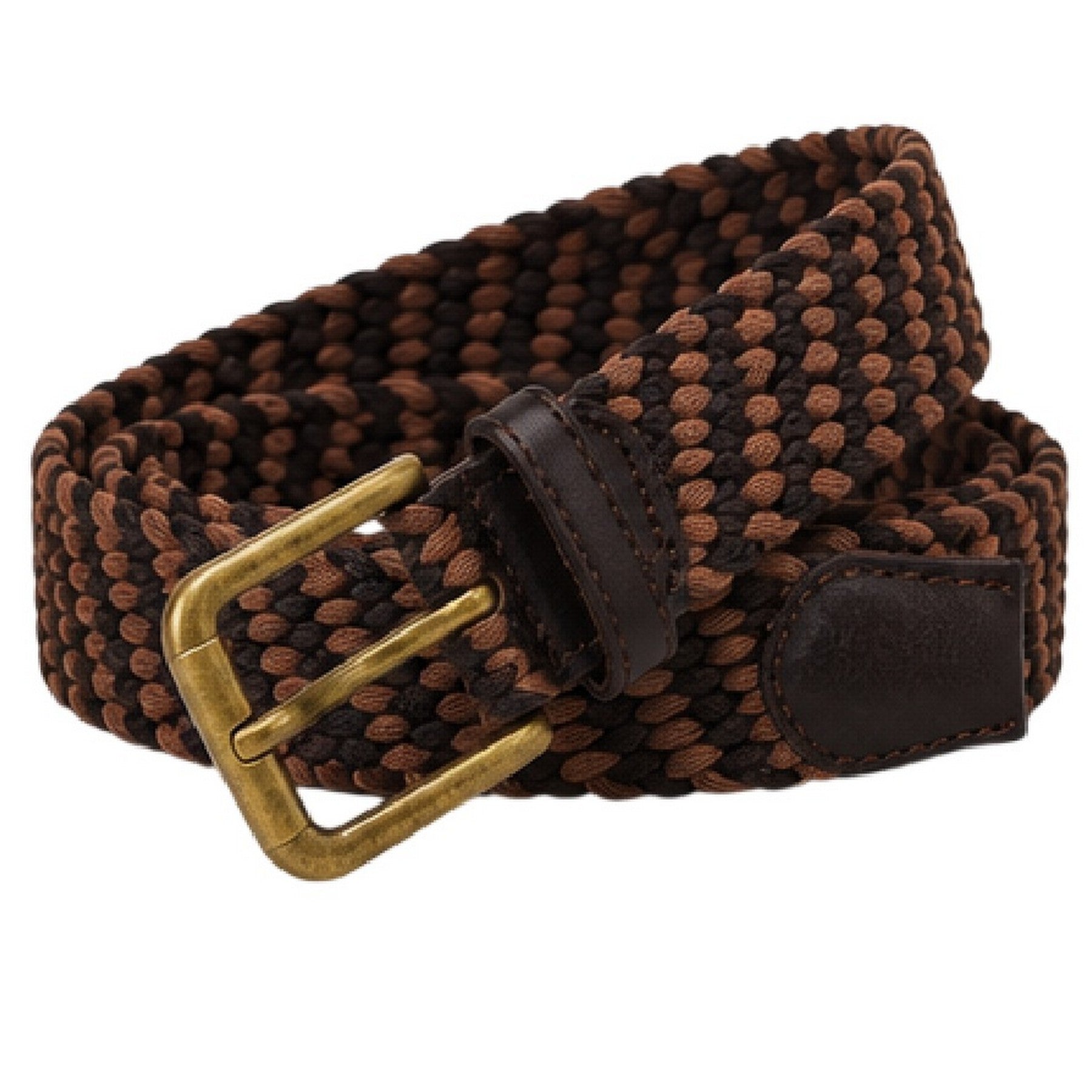 Brown-Tan - Side - Osprey Mens Warren Woven Leather Trim Belt