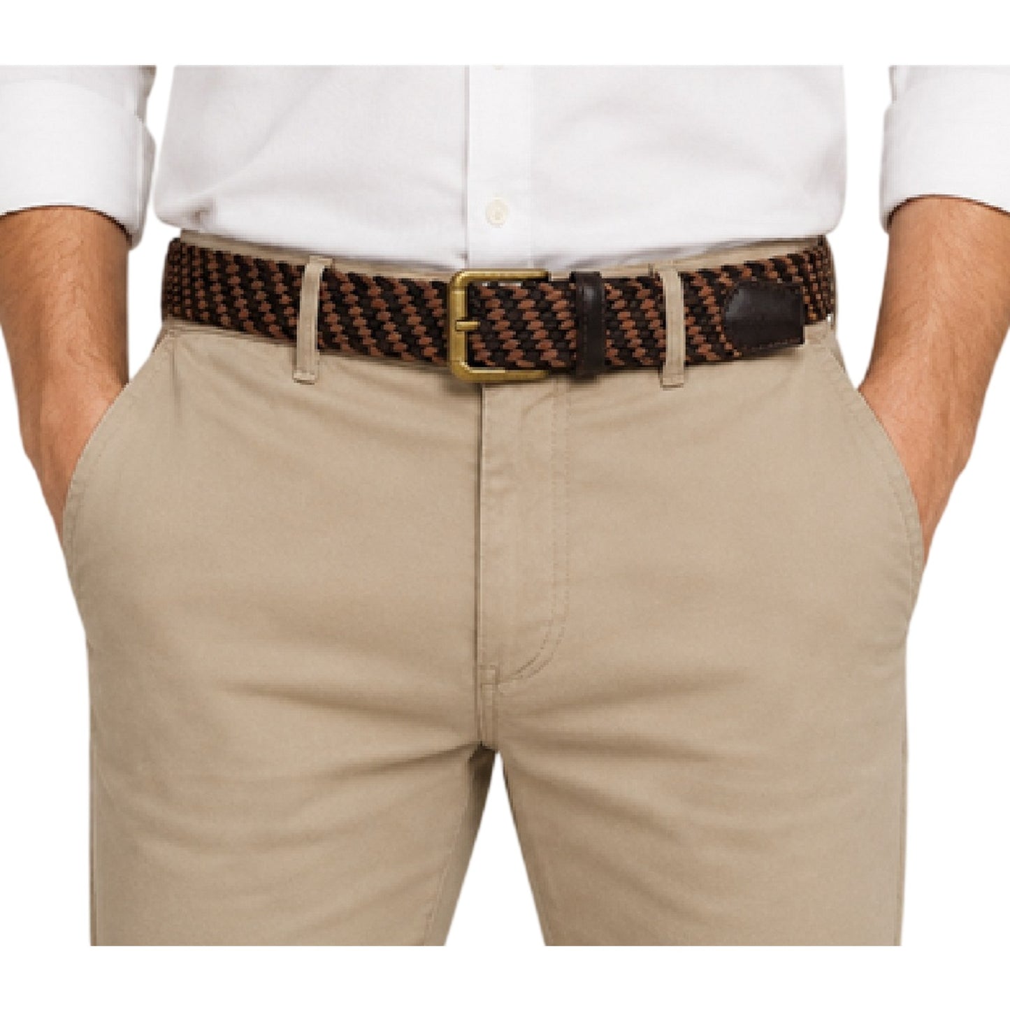 Brown-Tan - Lifestyle - Osprey Mens Warren Woven Leather Trim Belt