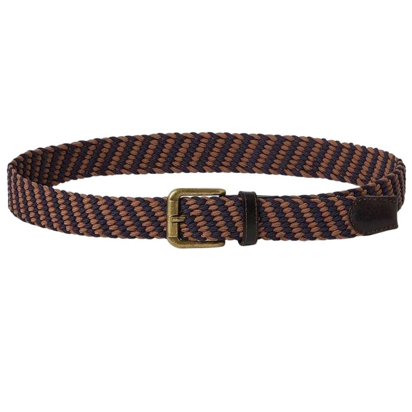 Brown-Black - Front - Osprey Mens Warren Woven Leather Trim Belt