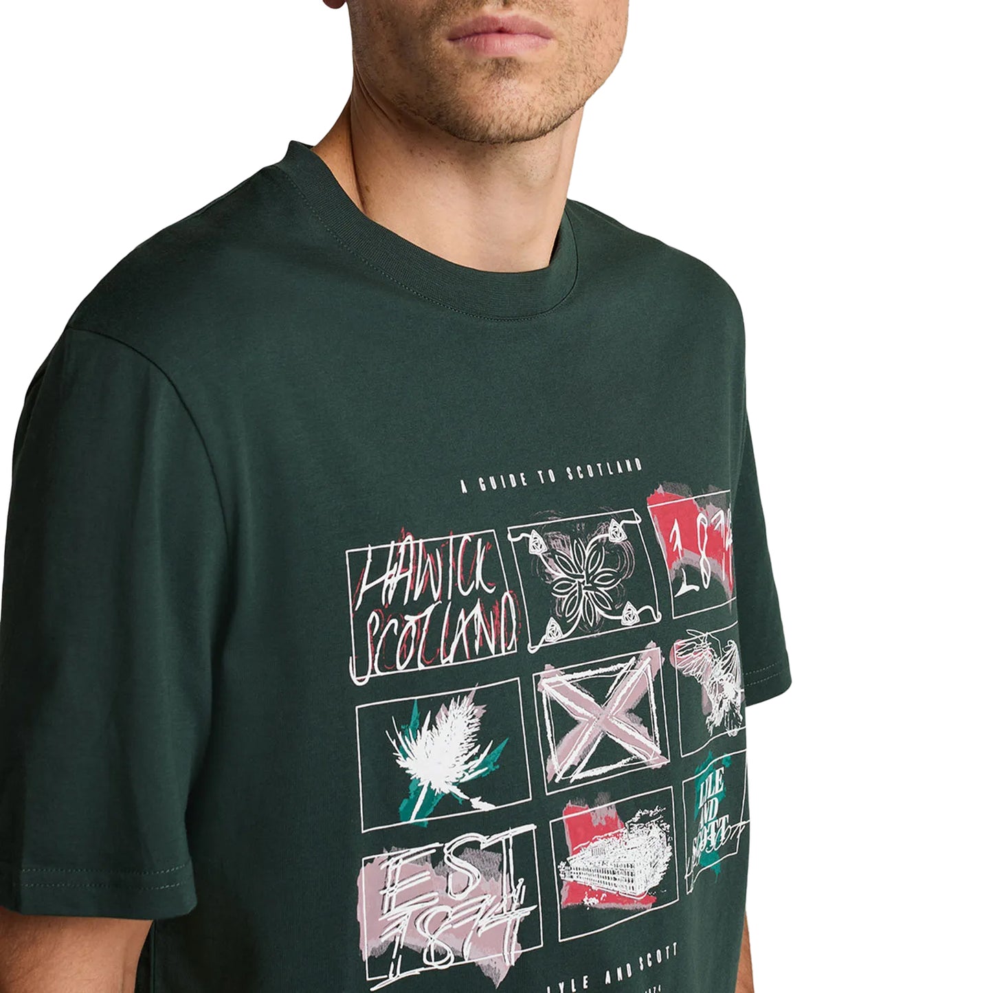 Green - Side - Lyle & Scott Mens A Guide To Scotland Graphic T-Shirt