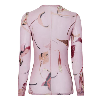 Pink - Back - Ted Baker Womens-Ladies Floral Mesh Long-Sleeved Top