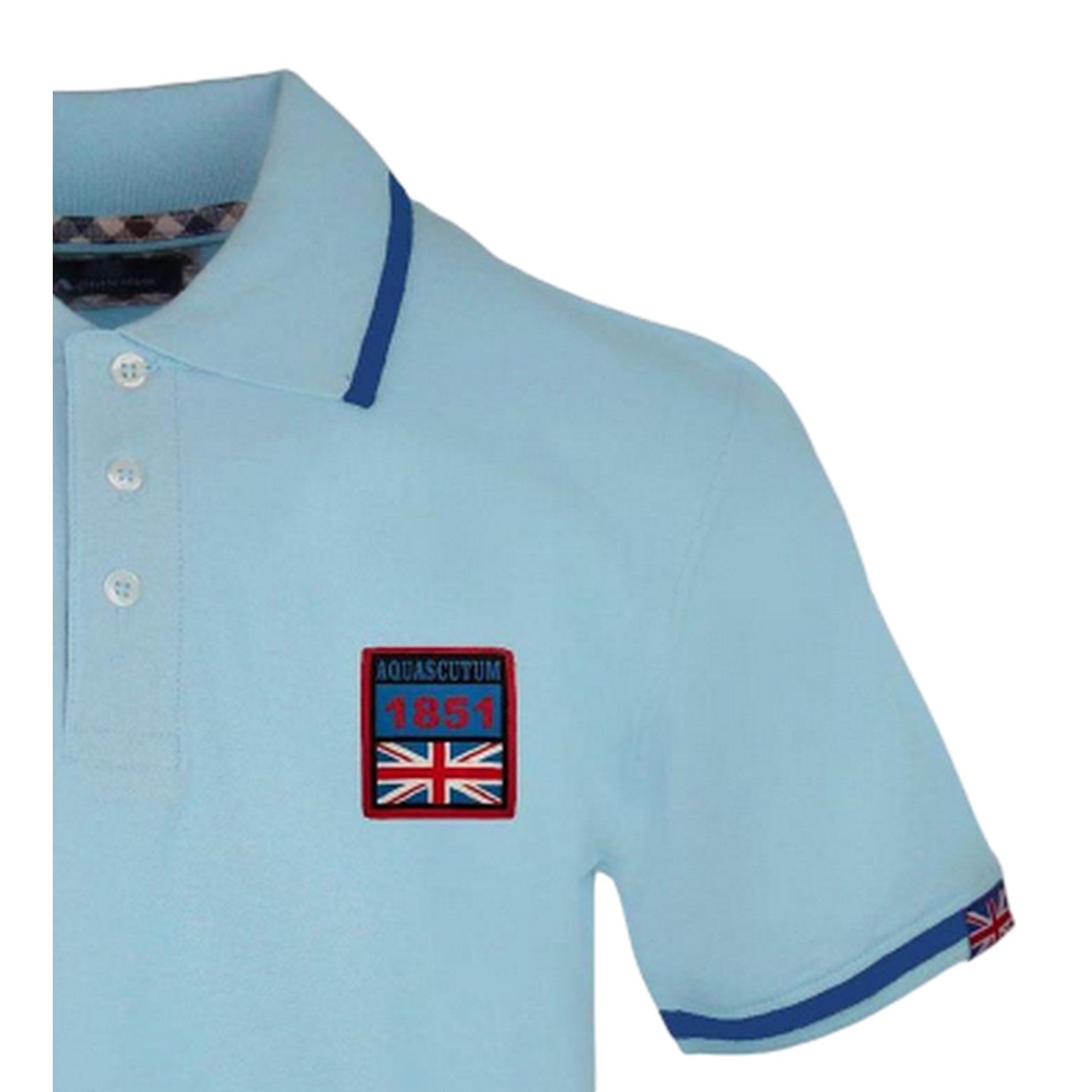 Blue Cielo - Side - Aquascutum Mens Embroidered Patch Polo Shirt