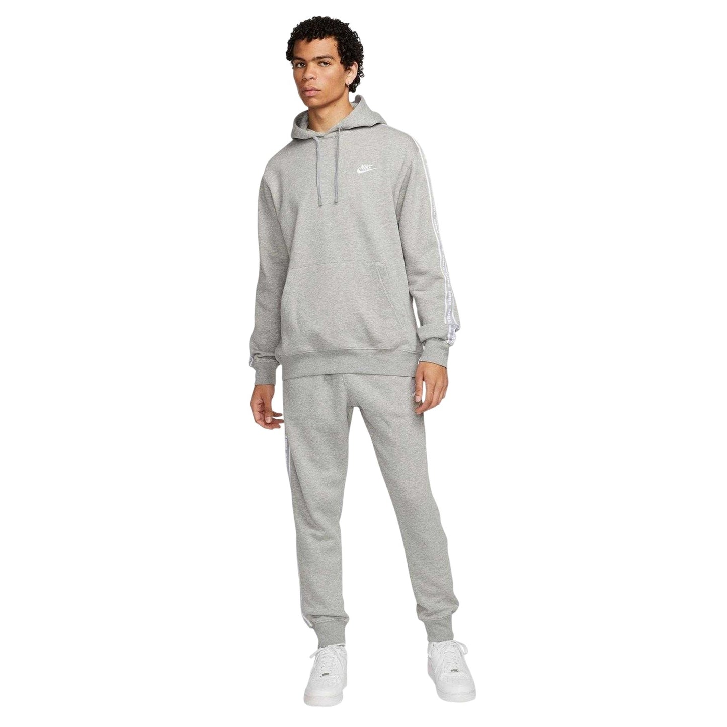Dark Grey-White - Front - Nike Mens Club Fleece Hooded Tracksuit