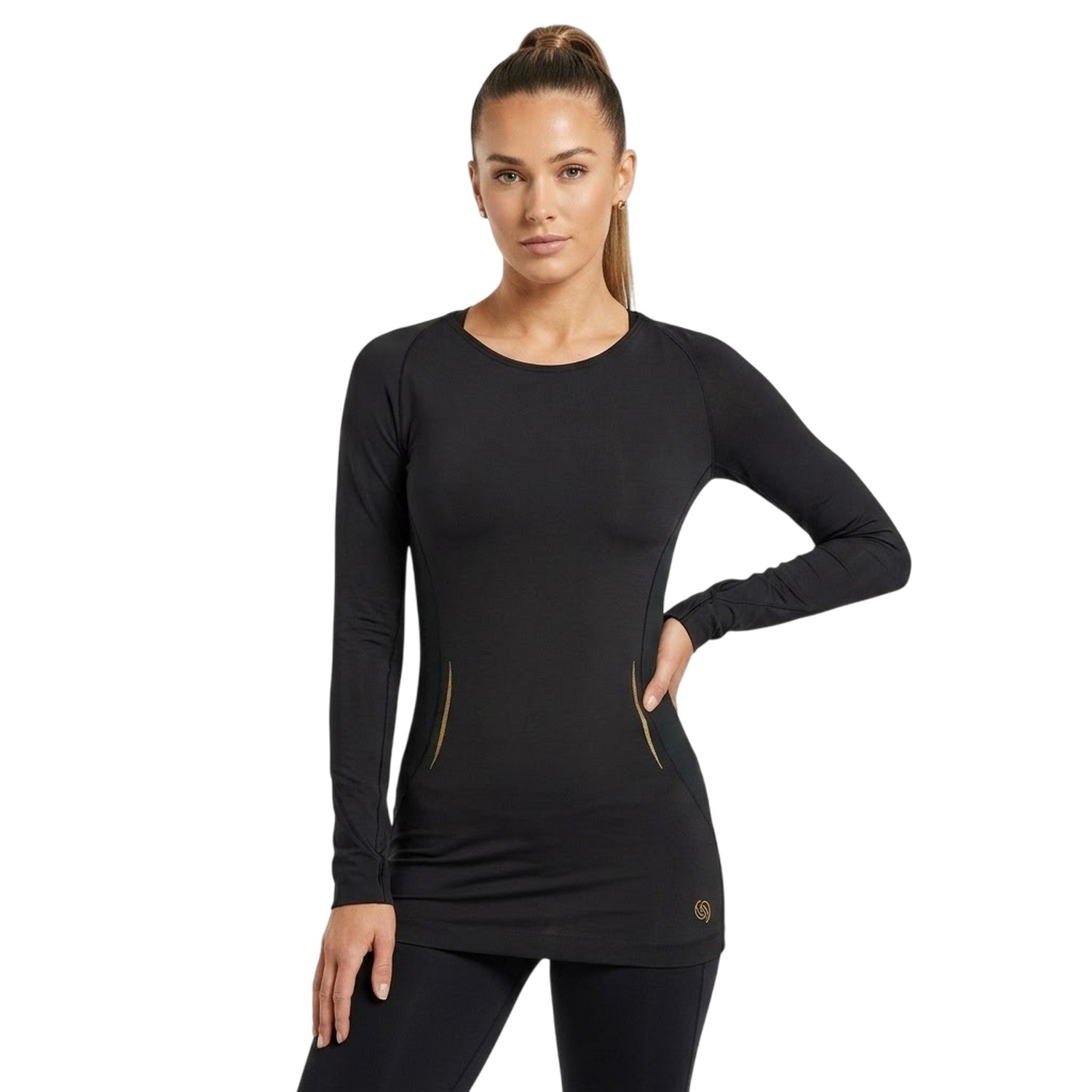 Black - Side - Skins Womens-Ladies A400 Performance Base Layer Top