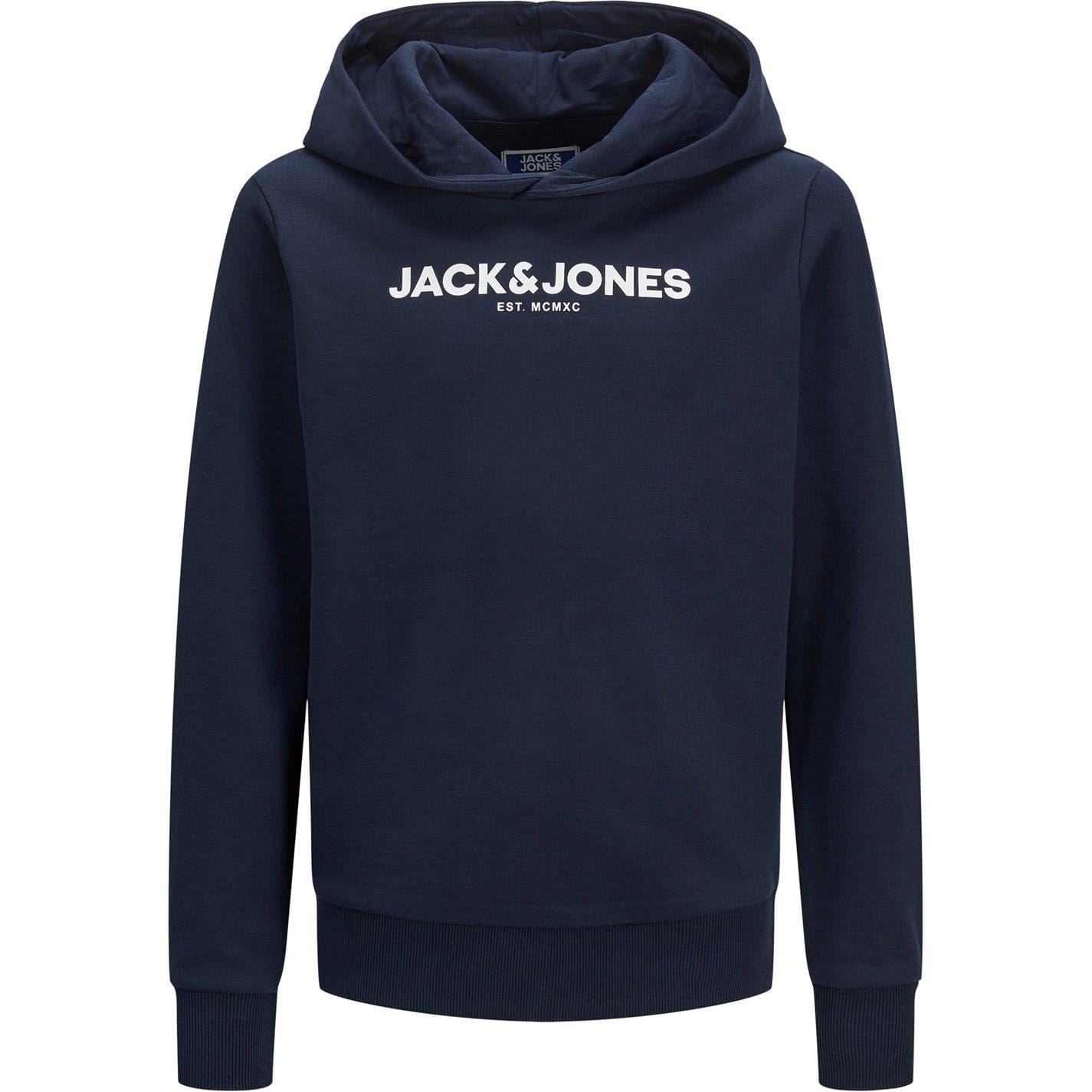 Navy Blazer - Back - Jack And Jones Childrens-Kids Lettering Hooded Long-Sleeved Tracksuit