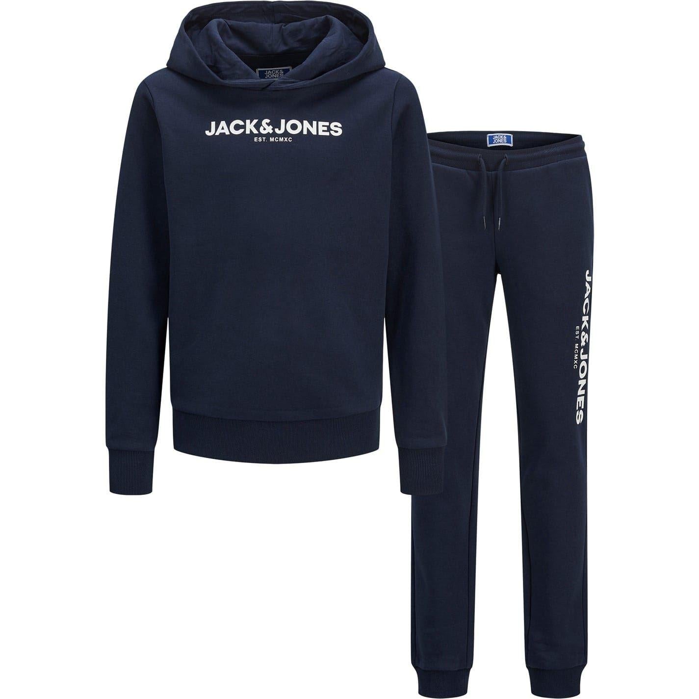 Navy Blazer - Front - Jack And Jones Childrens-Kids Lettering Hooded Long-Sleeved Tracksuit