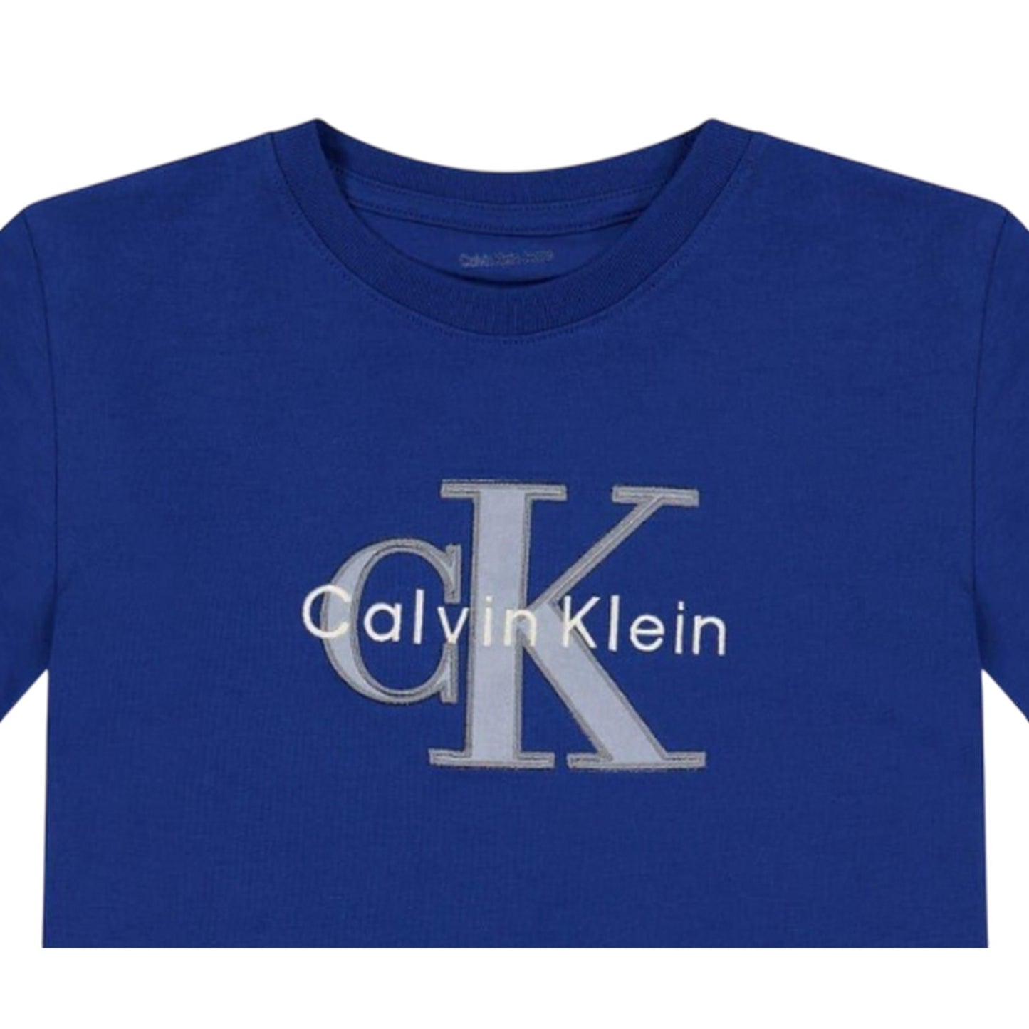 Admiral Blue - Side - Calvin Klein Childrens-Kids Logo Cotton T-Shirt