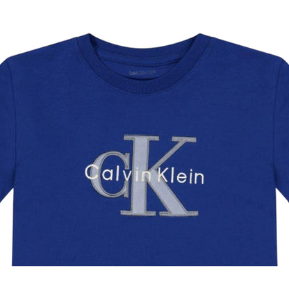 Admiral Blue - Side - Calvin Klein Childrens-Kids Logo Cotton T-Shirt