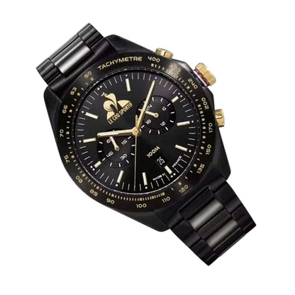 Black-Gold - Back - Le Coq Sportif Unisex Adult Dor Logo Steel Digital Watch