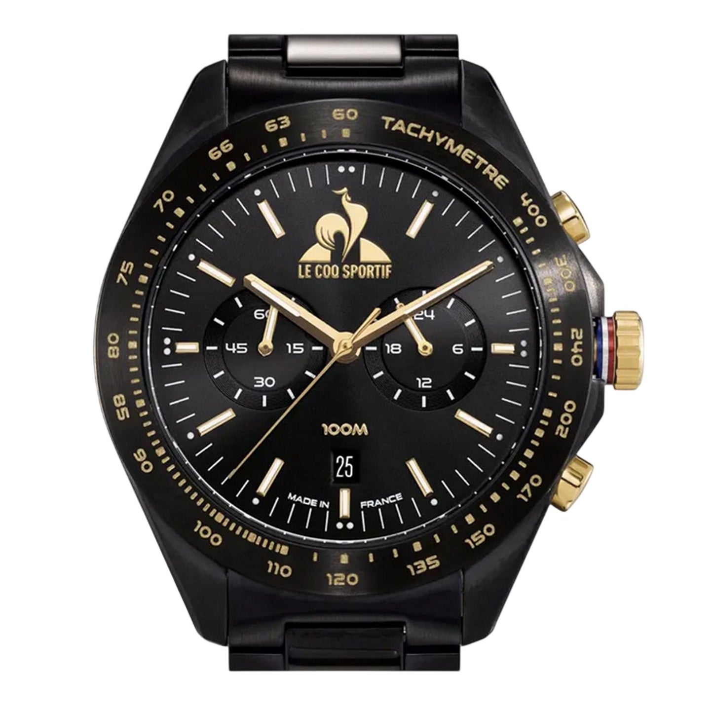 Black-Gold - Side - Le Coq Sportif Unisex Adult Dor Logo Steel Digital Watch